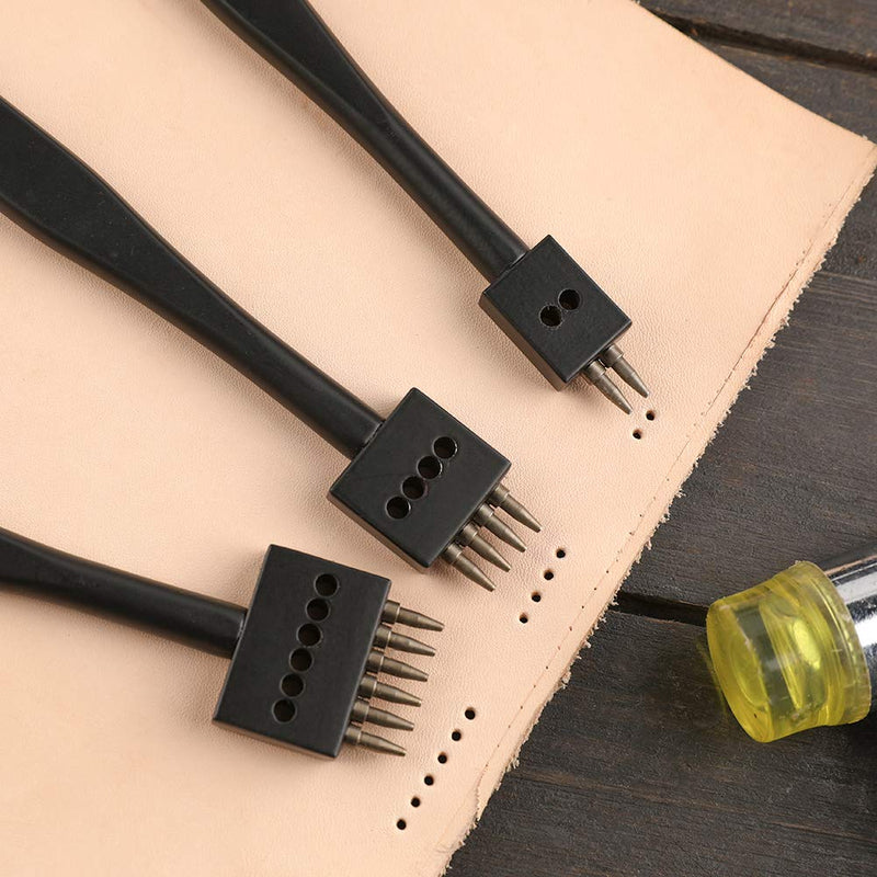 DIUDUS 2/4/6 Prong Punch, Black Leather Prong Punch Tool, 4mm Lacing Stitching Punch, Round Hole Prong Lacing Stitching Punch for Leather Craft 2/4/6 Prong Black-1 - NewNest Australia