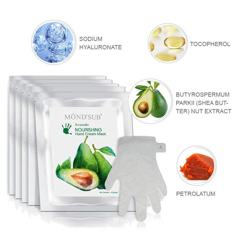 5 Pairs MOND'SUB Avocado Moisturizing Hand Masks | Hydrating Gloves for Dry Hand and Dry Skin | Nourishing & Soothing & Whitening |Best Natural Skin Care Products Full With Natural Oil - NewNest Australia