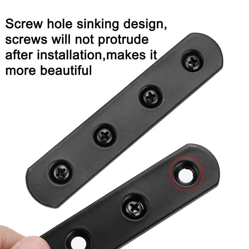 Sumnacon 4 Inch Stainless Steel Flat Plate - Heavy Duty Mending Plate Straight Corner Brace Brackets Connector Furniture Repair Fixing Joint with Screws, Black - NewNest Australia