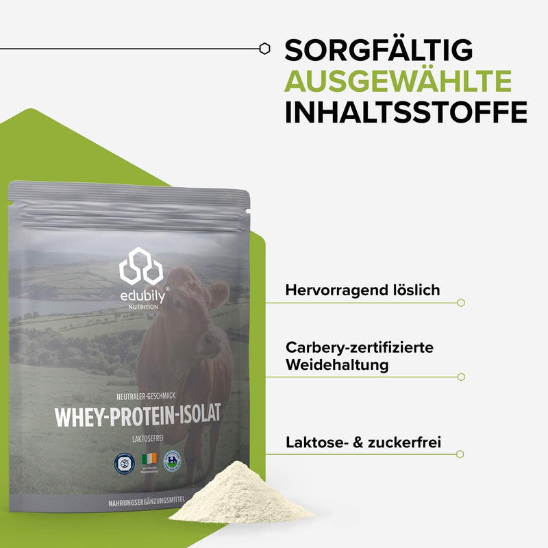edubily nutrition® Whey Protein Isolate from Irish pasture-raised • Very soluble protein powder without carbohydrates & sugar • Lactose-free • 750 g (neutral)… Tasteless - NewNest Australia