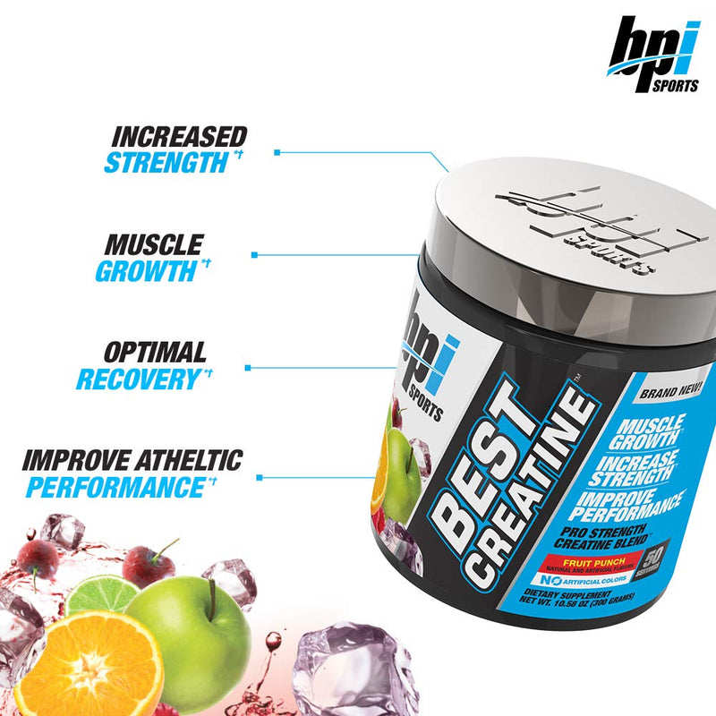BPI Sports Best Creatine – Creatine Monohydrate, Himalayan Salt – Strength, Pump, Endurance, Muscle Growth, Muscle Definition – No Bloat – Fruit Punch – 50 servings – 10.58 oz. 10.58 Ounce (Pack of 1) - NewNest Australia