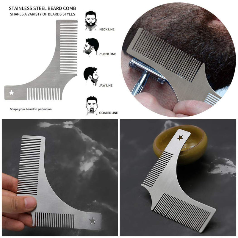 Beard Styling Template - Stencil for Men - Beard Shaping Tool Styling Comb for Perfect Line Up & Edging, Men's Facial Hair Trimming Guide Grooming Shaper for Men, Jaw/Cheek/Neck Line Silver 1pcs - NewNest Australia