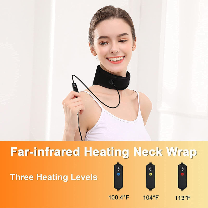 Neck Heat Pad - Neck Pain Relief by Far-Infrared Physical Therapy, USB Heated Neck Wrap with Adjustable Temperature, Perfect for Sore Neck and Muscle Pain Relief, Black - NewNest Australia
