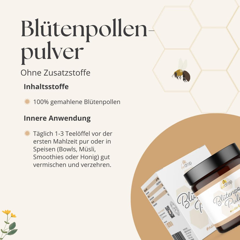 Bedrop Bee Pollen Powder Bee Pollen Bee Pollen Powder Ground, Natural & Beekeeper Quality Without Additives From Sustainable Eu Production, 60G (60G Powder) 60.00 G (Pack Of 1) - NewNest Australia