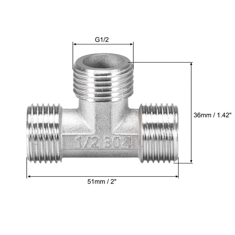 uxcell Stainless Steel 304 Cast Pipe Fitting G1/2 Male Tee Shaped Connector Coupler - NewNest Australia