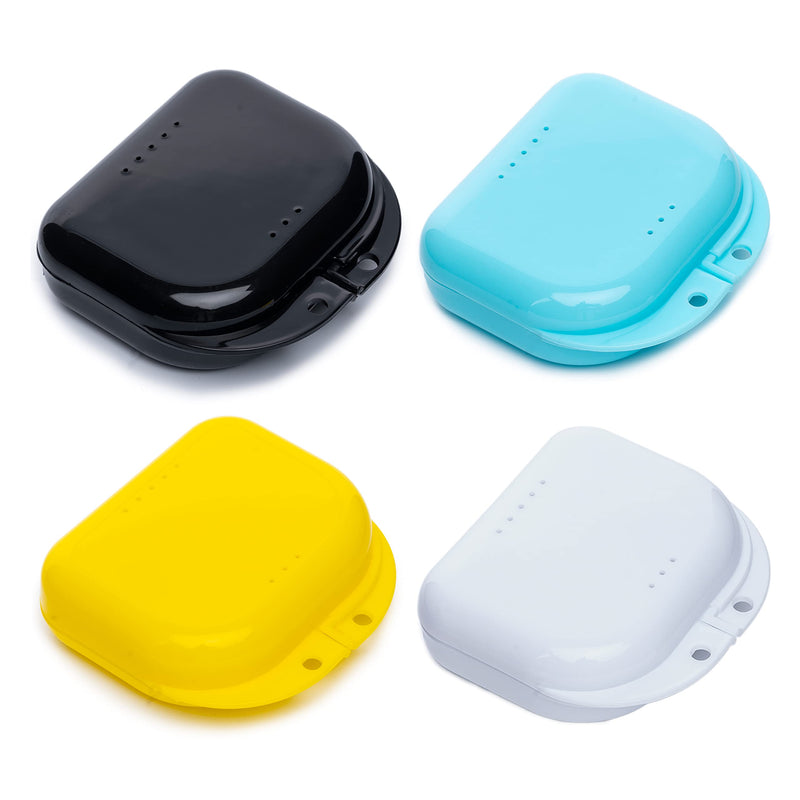 Retainer Case with Vent Holes, 4 Pcs Denture Case, Durable & Similar Mouth Guard Case for Black, White, Yellow and Blue - Tight Snap Lock, Easy to Use - NewNest Australia