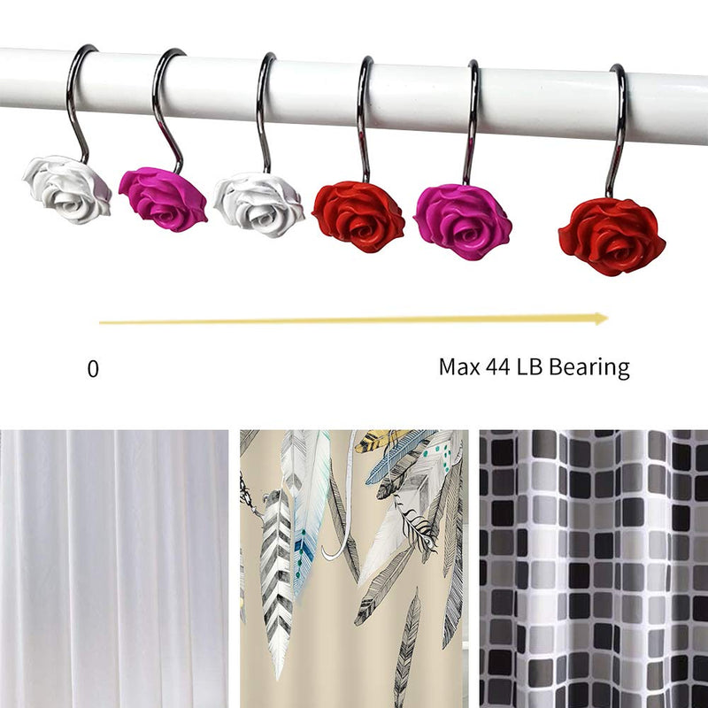 Actpe 12pcs Shower Curtain Hooks, Home Decorative Rustproof Shower Curtain Hooks Resin Rose Flower Shower Hooks Rings for Bathroom Shower Rods Curtains, Pink Rose - NewNest Australia