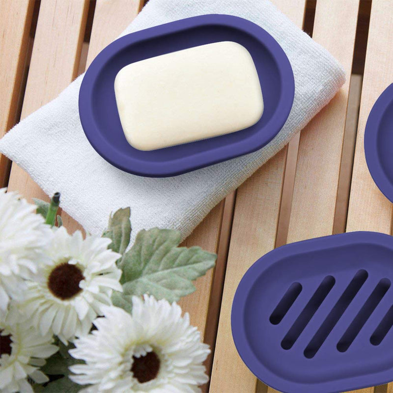 FEIDOL Soap Dish with Water Drainage Design for Drying and Saving Soap, Bathroom Kitchen Sponges Holder (Purple - Oval) 2 Pack Purple - Oval - NewNest Australia