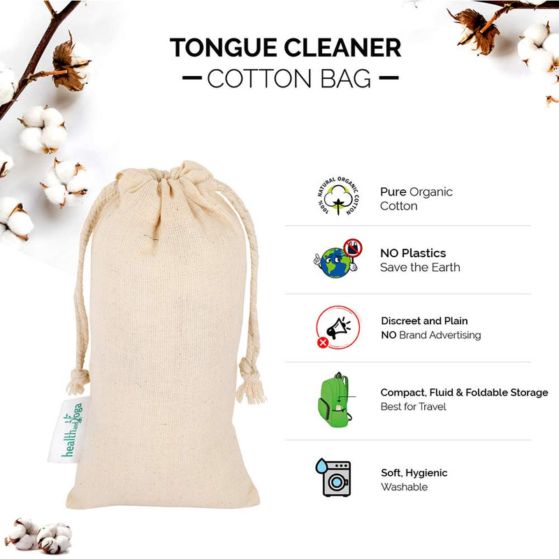 HealthAndYoga(TM) Tongue Cleaner Scraper - Hygienic Seal-Pack – Surgical Grade Stainless Steel, Non-Synthetic Grip – Sterilizable Tongue Brush Cleaner (with Organic Storage Bag) Surgical Steel - 1 Pack (with Travel Bag) - NewNest Australia