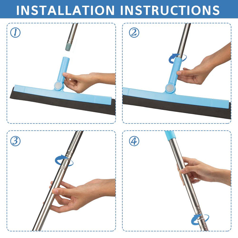 KOLLIEE Floor Squeegee Adjustable Professional Water Squeegee Foam With 50" Handle for Garage Tile Shower Hair Floor Wiper - NewNest Australia