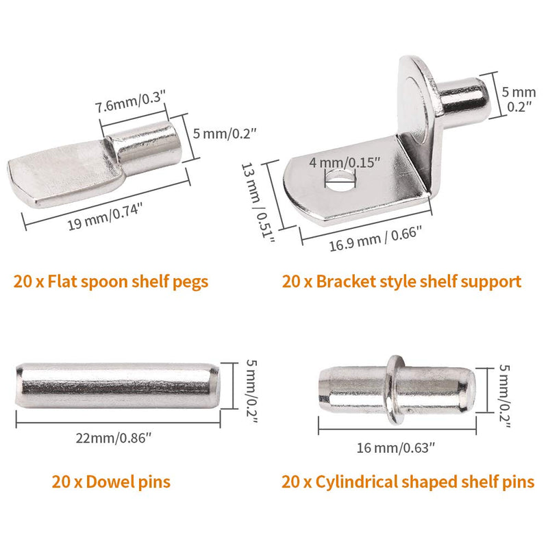 Shelf Pegs-Support Pins Set, Stainless Steel Metal Bracket Nickel Plated, Easily Replace Missing or Broken Kitchen Cabinet Bookshelf Pegs, 4 Styles 80 Pieces - NewNest Australia