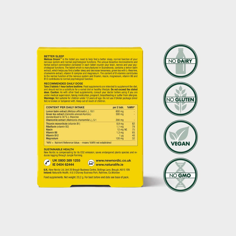 New Nordic Melissa Dream Herbal Sleeping Tablets 20 Pack - Natural Insomnia Relief - Natural Sleep Aid Tablets - Vegan Herbal Sleeping Tablets for Adults - NewNest Australia