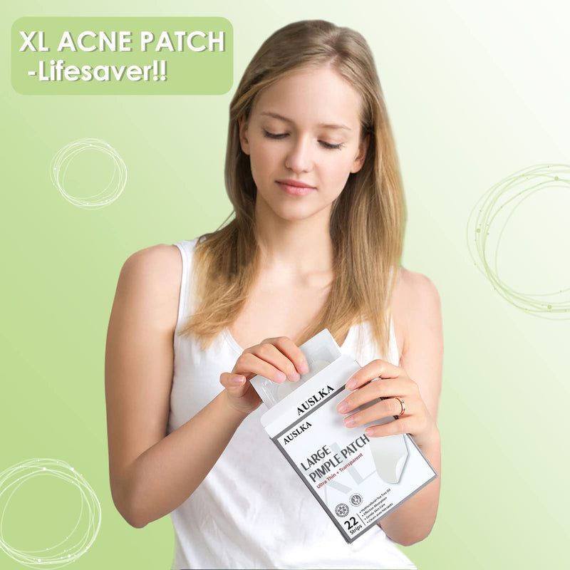 AUSLKA Large Blemish Pimple Patches (22 Strips), Hydrocolloid Spot Dots, Blemishes Patch, Pimple Stickers, XL-Ultra Thin, Long Size, Suitable For Larger-area 22 Count (Pack of 1) - NewNest Australia