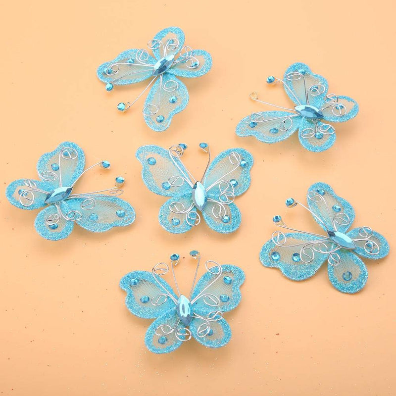 24pcs Christmas Butterfly Ornaments Mesh Wire Glitter Butterfly Wedding Party Clothing Wall Tree Decoration DIY Supplies(Blue) - NewNest Australia