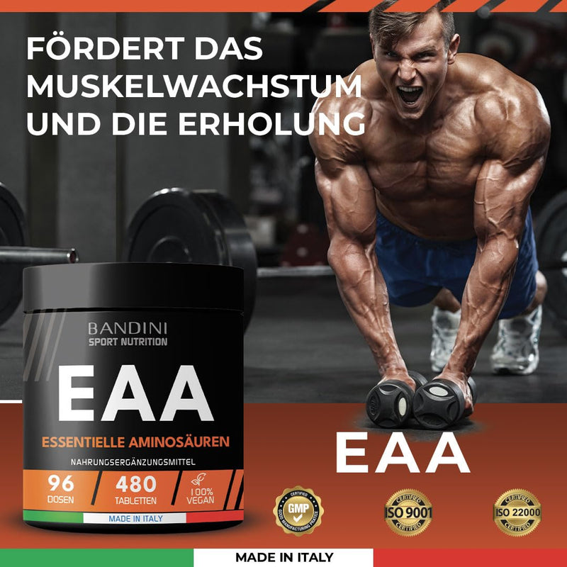Bandini® EAA amino acid complex high dosage | 480 vegan amino tablets with 9 different amino acids | Pre Post Workout Booster | Neutral in taste, vegan, no additives, laboratory tested 480 units (neutral) - NewNest Australia