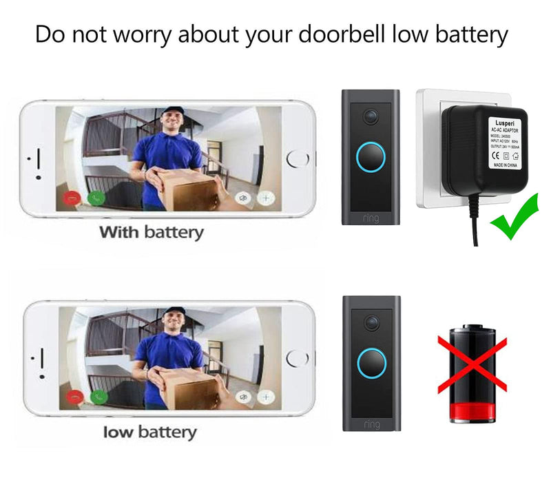 Extra Long 16.4 ft Extension Cabel Video Doorbell Power Transformer 24V 500MA, AC110-120V to AC24V Ring doorbell Adapter, Compatible with Visual Doorbell and Thermostat - NewNest Australia