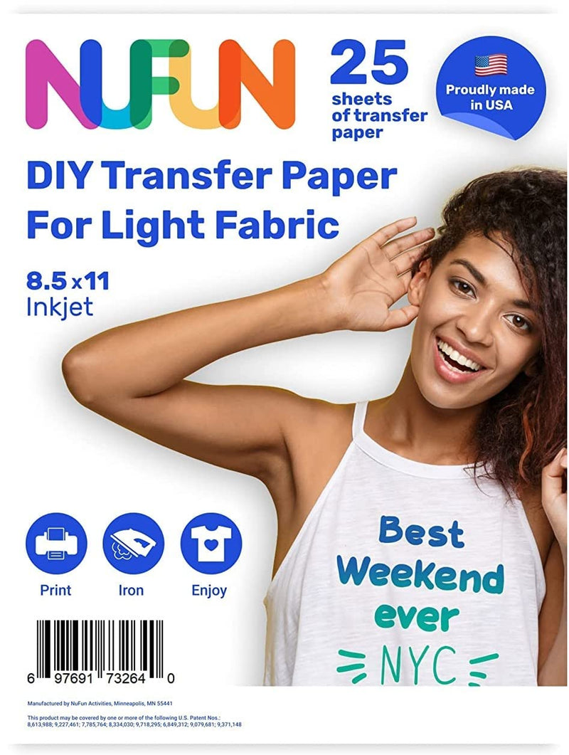 NuFun Activities Inkjet Printable Iron-On Heat Transfer Paper, Light Fabrics, 8.5 x 11 inch (25 Sheets) Make Your own Custom T-Shirt 25 Sheets - NewNest Australia