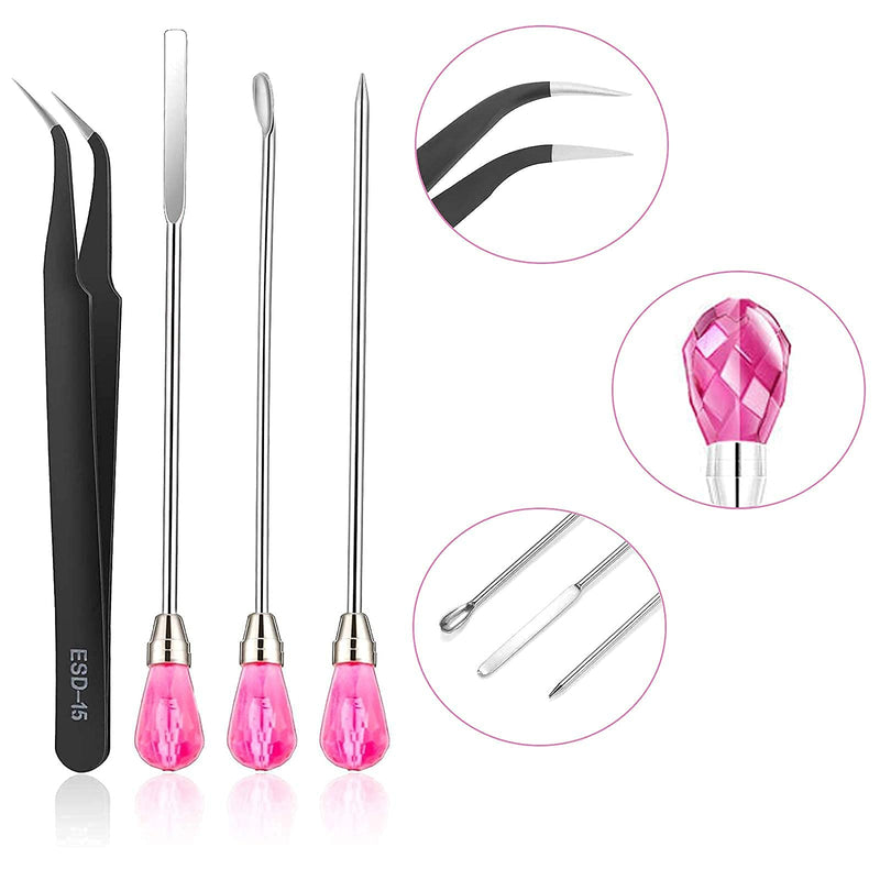 11 Pcs Silicone Resin Mold Tools Set Stirring Needle Spoon Tool Tweezers Precision Kit, Anti-Static ESD Electronics Tweezers Set for Resin Art Crafts,Jewelry Making,DIY Epoxy Casting Molds(Rose Red) A-Rose Red & Black - NewNest Australia