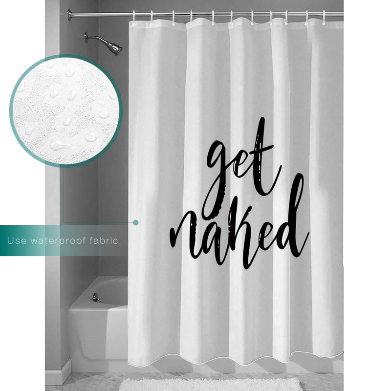 Z&L Home White Shower Curtains Bathroom Decorations-Get Naked Black Script Shower Curtain with Hooks Polyester Fabric 72x72Inches - NewNest Australia