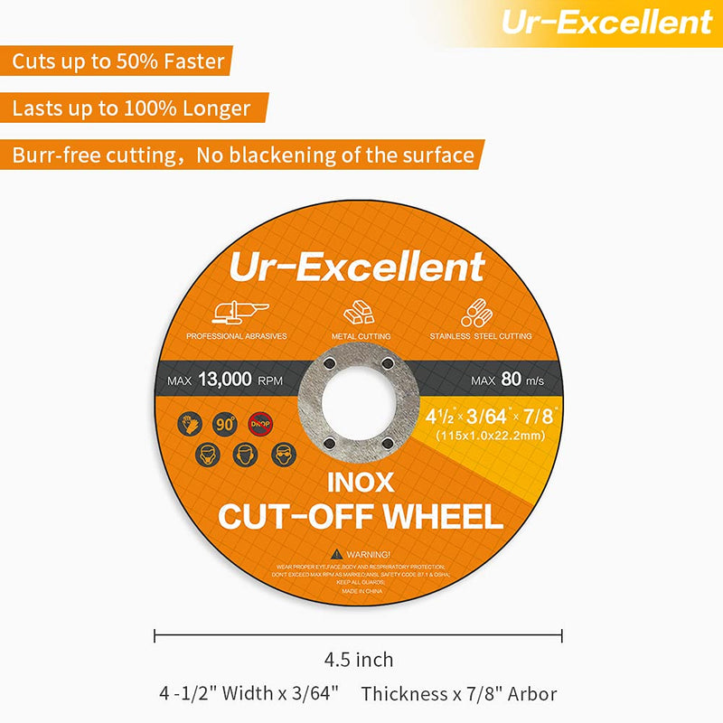 Ur-Excellent 10 Pack 4 1/2 Inch Thin Cut Off Wheels, Cutting Wheels On Angle Grinder for Metal & Stainless Steel Cutting, 4.5"x3/64"x7/8" Flat Disc - NewNest Australia