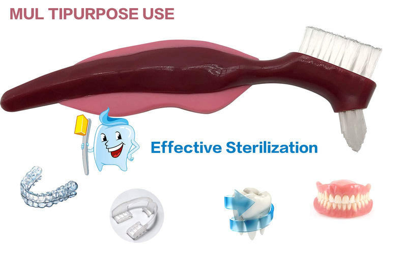 Premium Hard Denture Brush Toothbrush, Cleaning Brush, Multi-Layered Bristles & Portable Denture Double Sided Brush, Denture Care (Pack of 4) - NewNest Australia
