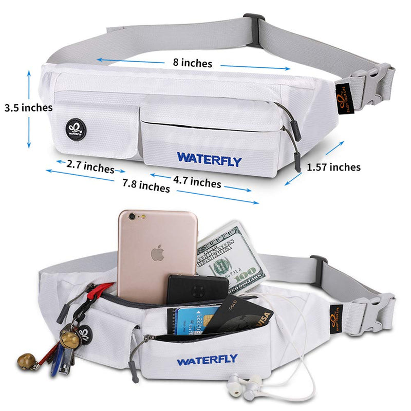 WATERFLY Fanny Pack for Women Men Water Resistant Small Waist Pouch Slim Belt Bag with 4 Pockets for Running Travelling Hiking Walking Lightweight Crossbody Chest Bag Fit All Phones White - NewNest Australia