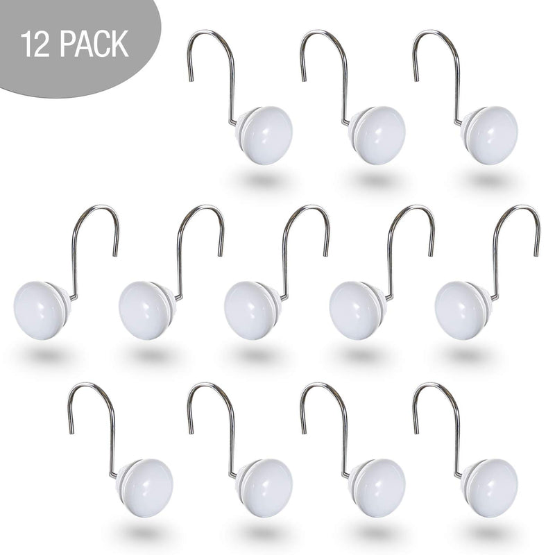 Creative Scents Shower Curtain Hooks - Set of 12 White Shower Rings for Bathroom Shower Curtain Rod - 100% Rust Proof (White) - NewNest Australia