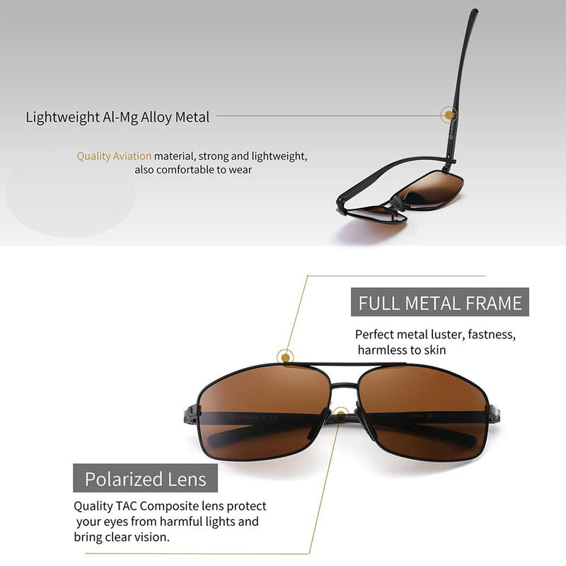 SUNGAIT Ultra Lightweight Rectangular Polarized Sunglasses UV400 Protection Black Frame Brown Lens - NewNest Australia