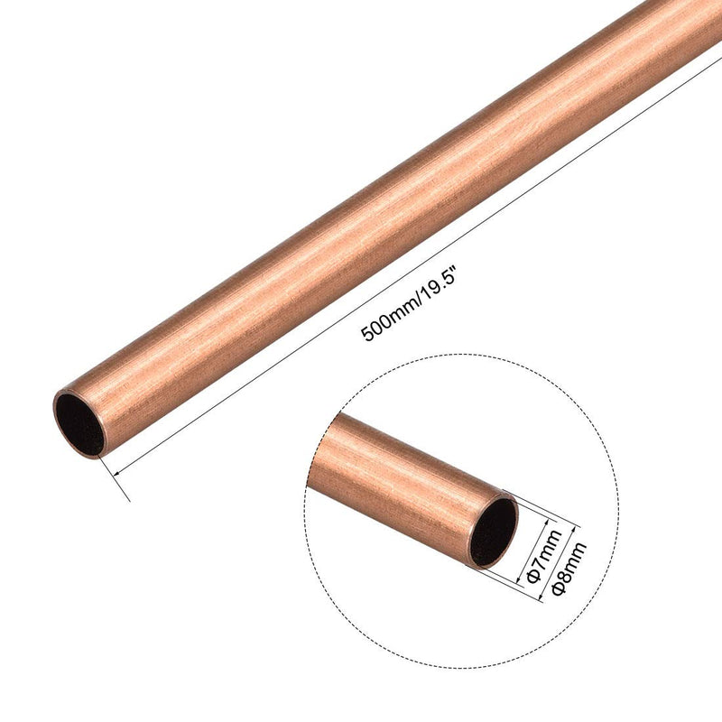 uxcell 2Pcs Copper Round Tube Pipe 8mm Outside Diameter X 7mm Inside Diameter 500mm Long 7mm(ID)x8mm(OD)x500mm(L) - NewNest Australia