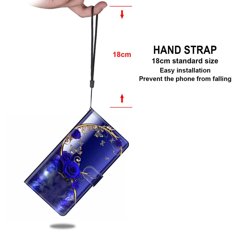 Everainy Compatible With Honor 90 Case Silicone Leather Flip Case Cover Wallet Card Slot Kickstand Pattern Motif Foldable Magnetic Cases Bumper Mobile Phone Case (Blue Rose) - NewNest Australia