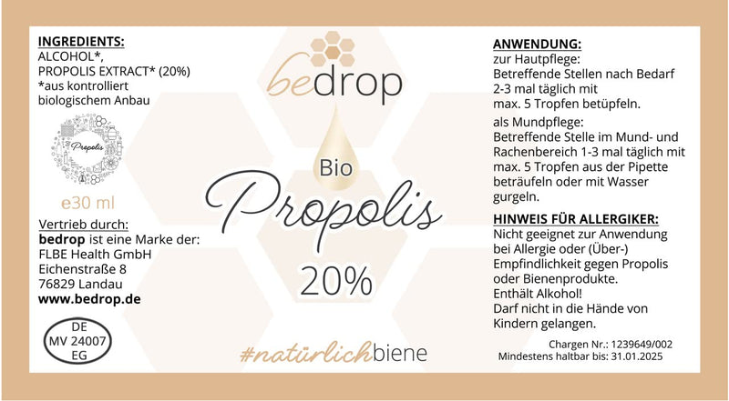 Organic propolis drops 20% high dosage - propolis extract directly from the beekeeper - organic quality, without additives 30 ml (pack of 1) - NewNest Australia