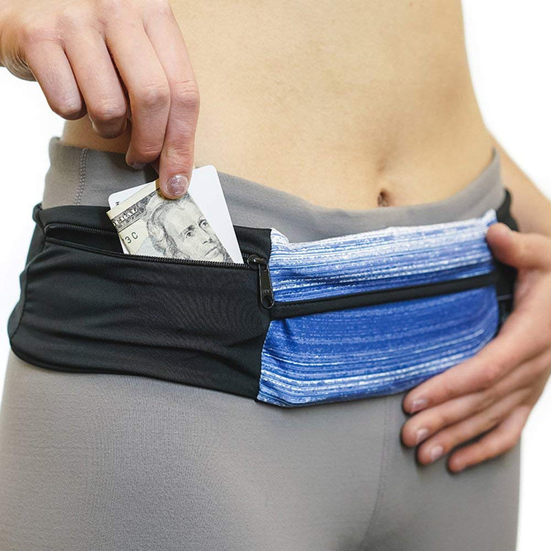Sprigs 3 Pocket Adjustable Running Belt Waist Pack, Fanny Pack for Working Out with Sweat Resistant Backing, Holds All iPhone Models Navy Blitz/Black Large/XL - NewNest Australia