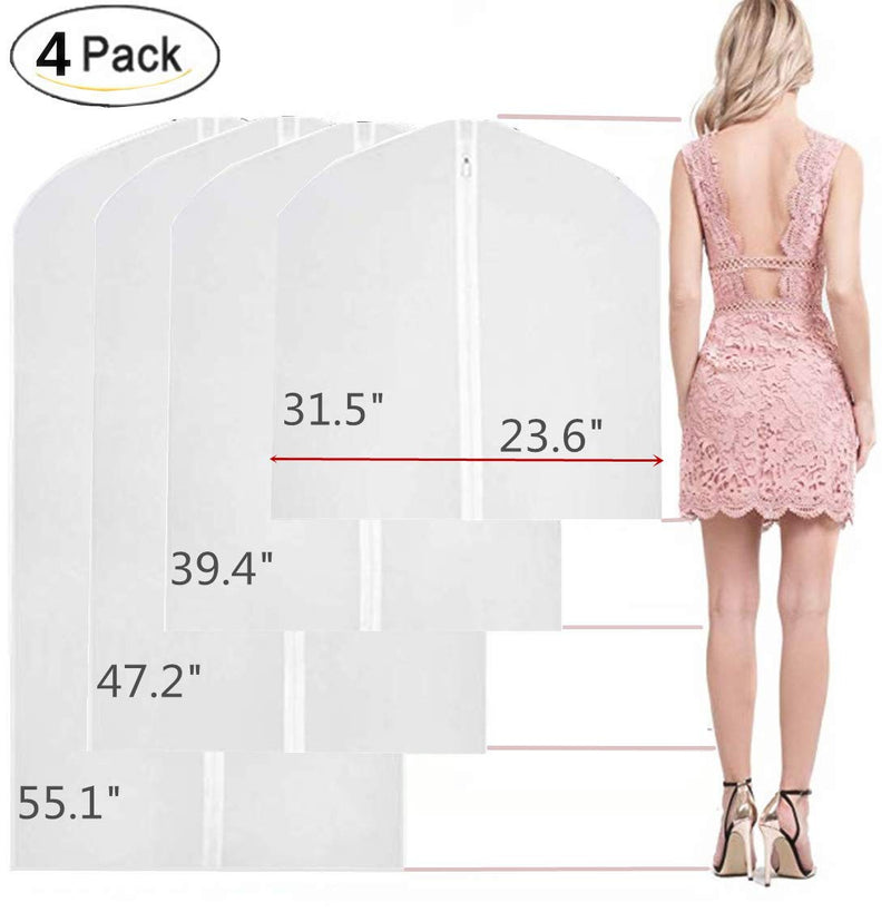 NewNest Australia - Clear Hanging Garment Bag with Study Zipper Plastic Clothing Dust Cover Closet Suit Protector Storage Bags White 4pcs 4 Pack Mix White Zipper 