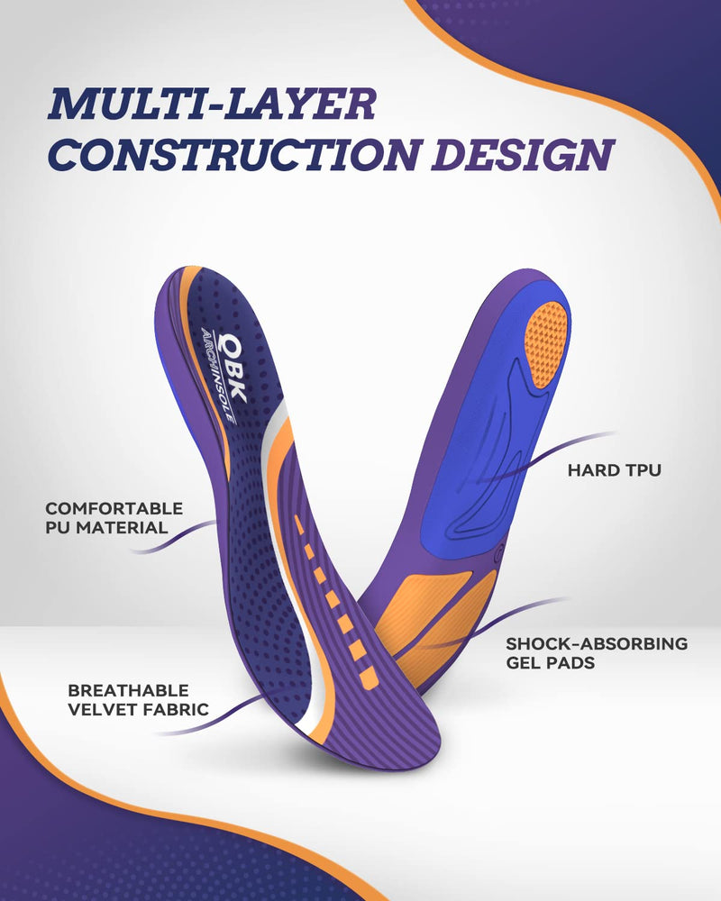 Insoles for arched splayfoot, QBK Orthotic Inserts for heel pain, supination, heel spurs, back pain, Achilles tendonitis, anti-fatigue, comfort S Purple S: Women38-40 - NewNest Australia