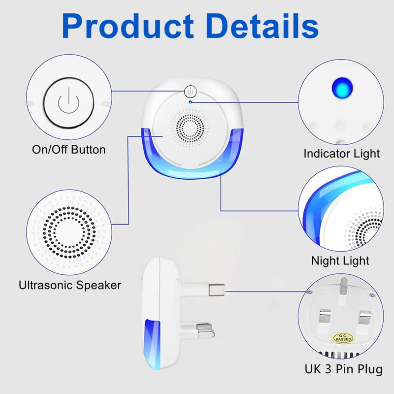 EcoMyLife Ultrasonic Pest Repeller 4 Pack with Night Light, Insect Control, Spider Repellent, Plug in Indoor Mouse Deterrent, Anti Moths, Ants, Bed Bugs, Fleas, Cockroaches, Flies, Spider, Wasp Night Light Style 4 Pack - NewNest Australia