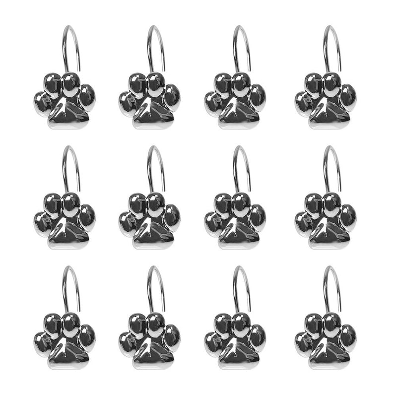 Myonly 12 Pcs Roller Glide Shower Curtain Hooks Stainless Steel Rustproof Metal Double Glide Shower Dog Footprints Decorative Bathroom Hook Silver - NewNest Australia