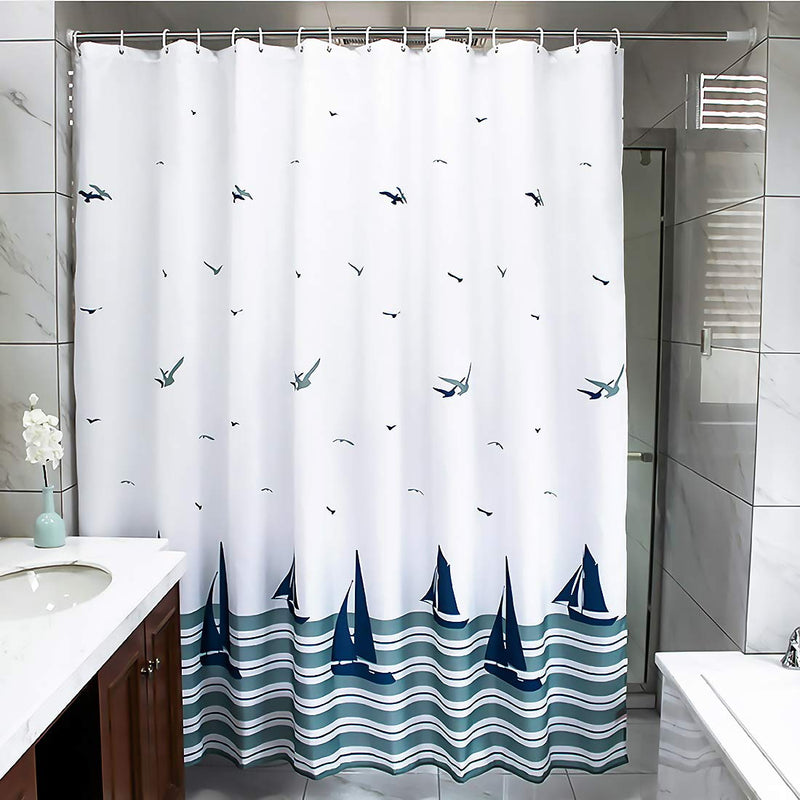 72 x 72 Fabric Shower Curtain for Bathroom, Nautical Shower Curtain Coastal Shower Curtain Waterproof with Hooks, Sailboats 72" W x 72" H - NewNest Australia