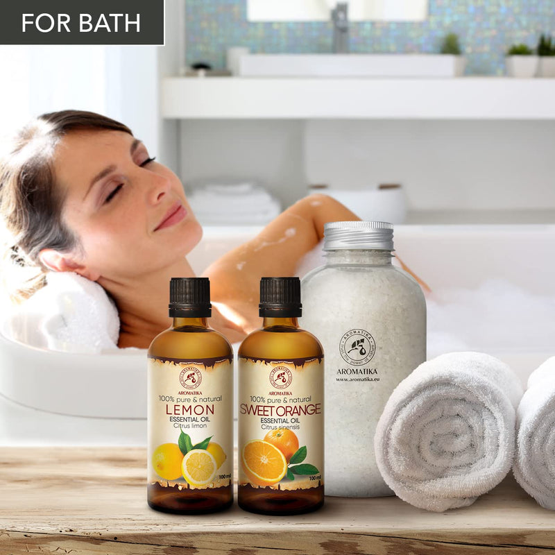 Essential Oils Set - Lemon Oil 100ml & Orange Oil 100ml - 100% Pure & Natural - Best for Aromatherapy & Spa - Perfect for Diffusers, Burners & Humidifiers - Body Care - for Good Sleep & Good Mood - NewNest Australia