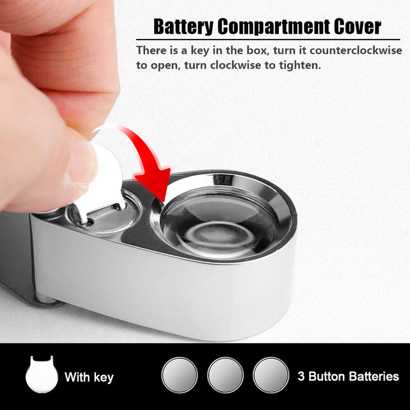 JYOME 40X Metal Illuminated Jewelry Loop Magnifier, Magnifying Glass with LED Light Pocket Folding Jewelers Loupe for Currency Detecting Jewlers Identifying Type Lupe - NewNest Australia