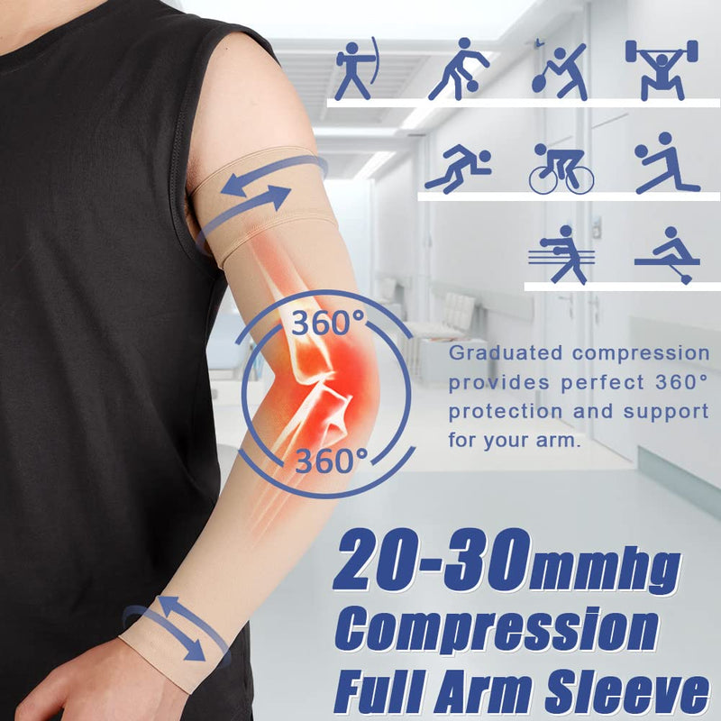 Medical Compression Arm Sleeve for Men & Women by Beister（Single）, 20-30 mmHg Graduated Compression Full Arm Support with Silicone Band for Lymphedema, Varicose Veins, Swelling, Arm Injury, Sports Beige X-Large - NewNest Australia
