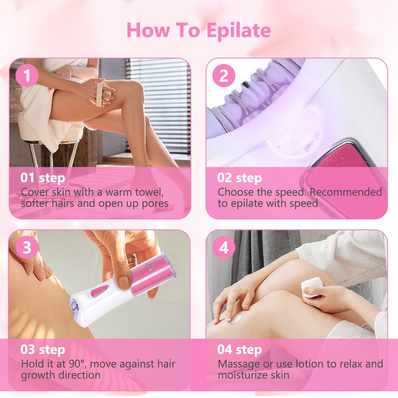 Uraqt Women'S Epilator, Epilator For Hair Removal With Massage Rollers, Gentle Long-Lasting Epilator Women'S Razor, Razor Attachments For Body, Peeling, Cleaning, Bag, Gift For Woman (Battery). - NewNest Australia
