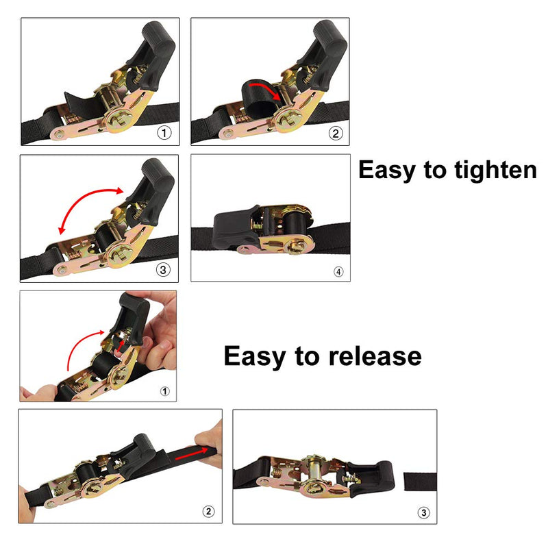 Endless Ratchet Tie Down Straps Heavy Duty Cargo Tie Downs, Durable Nylon Black Strap Down Ratcheting Securing Straps, Track Spring Fittings, Tie-Down Motorcycles, Trailer Loads, Kayak (8ft - 2pack) 8ft - 2pack - NewNest Australia