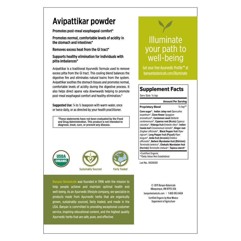 Banyan Botanicals Organic Avipattikar Powder - 1 lb - with Cardamom, Vidanga, Ginger - Traditional Ayurvedic Formula to Soothe The Digestive Tract*- Non-GMO Sustainably Sourced No Additives 1 Pound (Pack of 1) - NewNest Australia