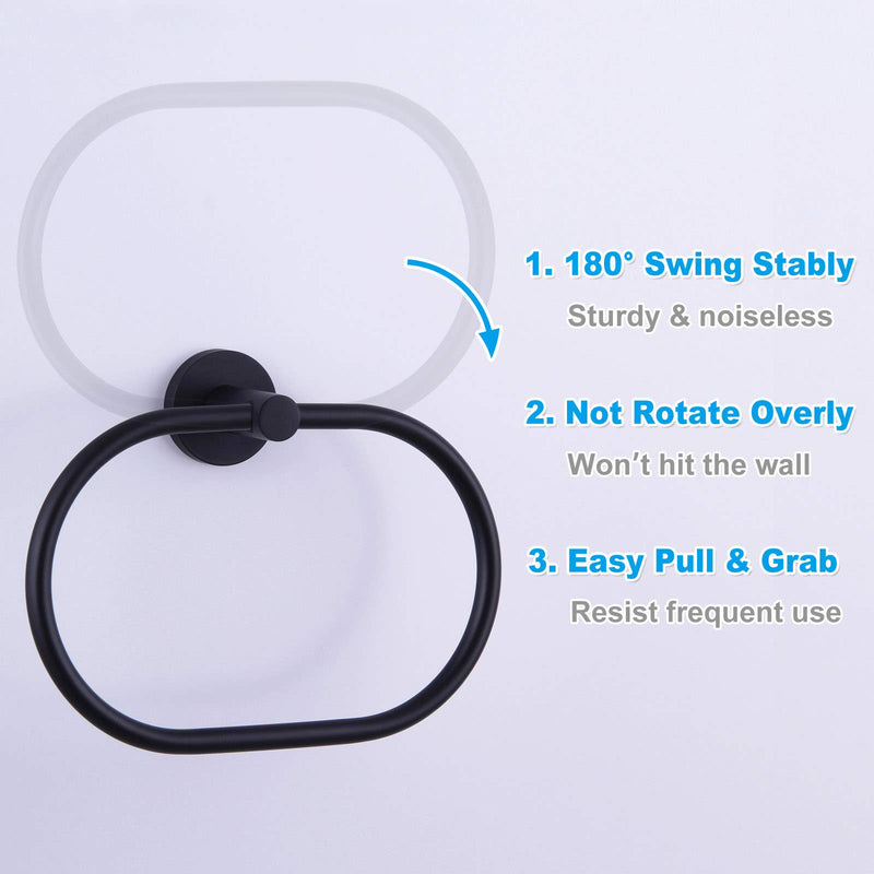APLusee Matte Black Towel Ring Hand Towel Holder for Modern Bathroom Farmhouse Toilet Facial Towel Rack, Unique Oval Stainless Steel Towel Hanger Wall Mounted - NewNest Australia