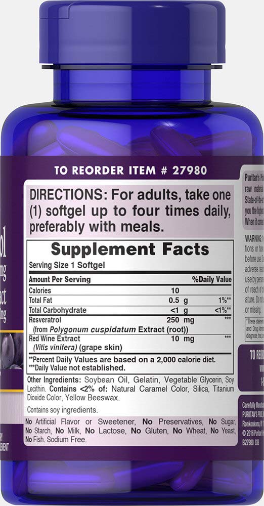 Puritans Pride Resveratrol 250 mg, 60 Count 60 Count (Pack of 1) - NewNest Australia