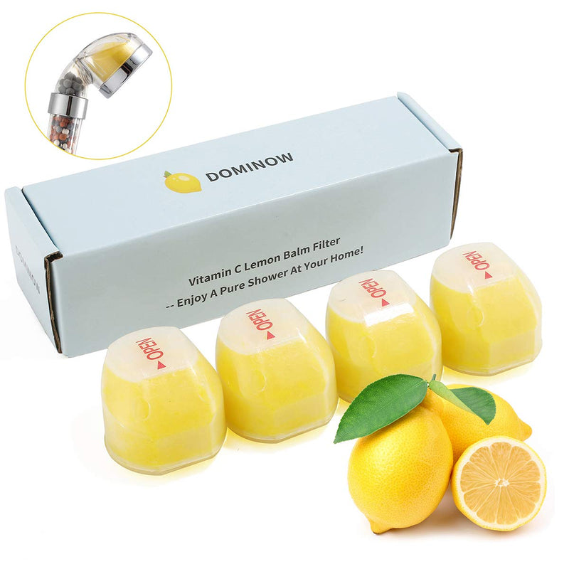 Dominow 4 Pack of Lemon Balm Replacement Filters Set for Vitamin C Filter Shower Head - Removes Chlorine, Chloramine & Fluoride, Hard Water Softens, Ideal for Dry Skin & Hair Loss - NewNest Australia