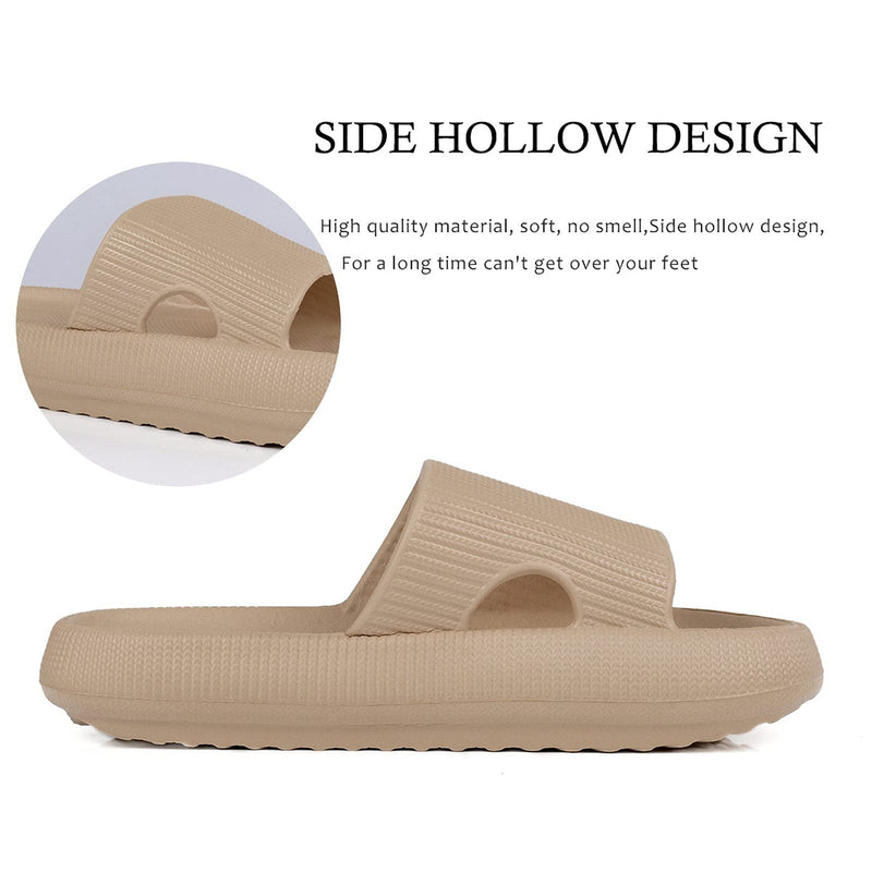 MUYOGRT Pillow Slides Women Men Non-Slip Quick Dry Shower Sliders Thick Sole Platform Slippers Bathroom Poolside Sandals Super Soft Massage House Slippers for Indoor & Outdoor Khaki 5.5/6.5 UK - NewNest Australia