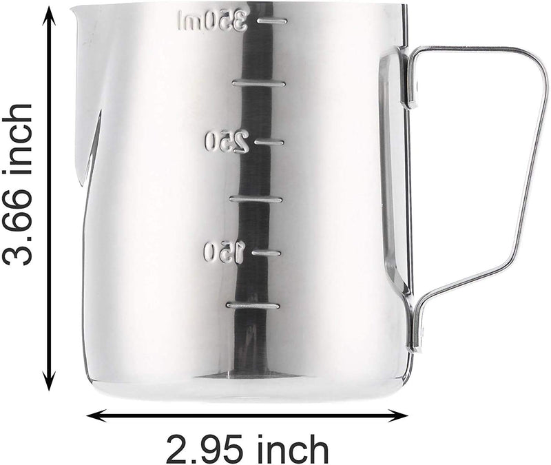 POEFT 350ML Stainless Steel Milk Frothing Pitcher Plated,Espresso Milk Frothing Pitcher Coffee jug, Latte Art Cup - Silver with scale - NewNest Australia