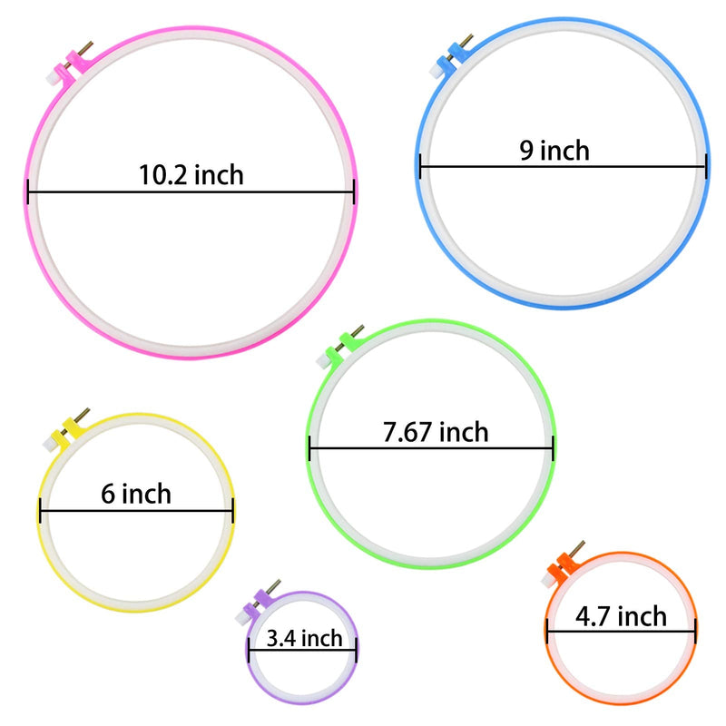 Similane 6 Pieces Embroidery Hoops, Plastic Circle Cross Stitch Hoop Ring 3.4 inch to 10.2 inch (Multicolor) for Embroidery and Cross Stitch - NewNest Australia