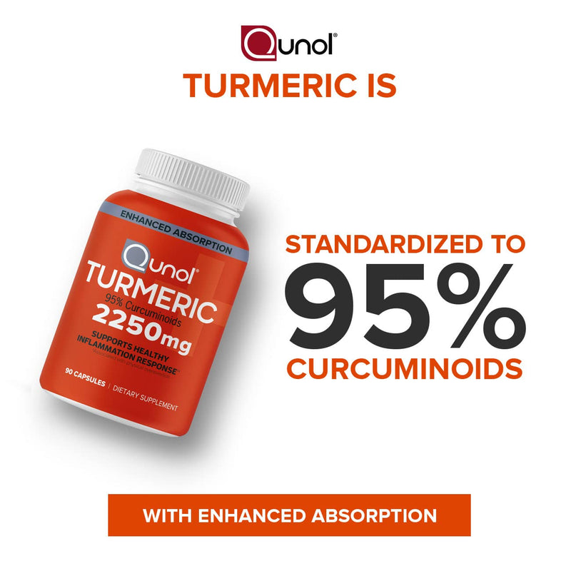 Turmeric Curcumin with Black Pepper, Qunol 2250mg Turmeric Extract with 95% Curcuminoids, Extra Strength Supplement, Enhanced Absorption, Supports Healthy Inflammation Response, 90 Vegetarian Capsules - NewNest Australia